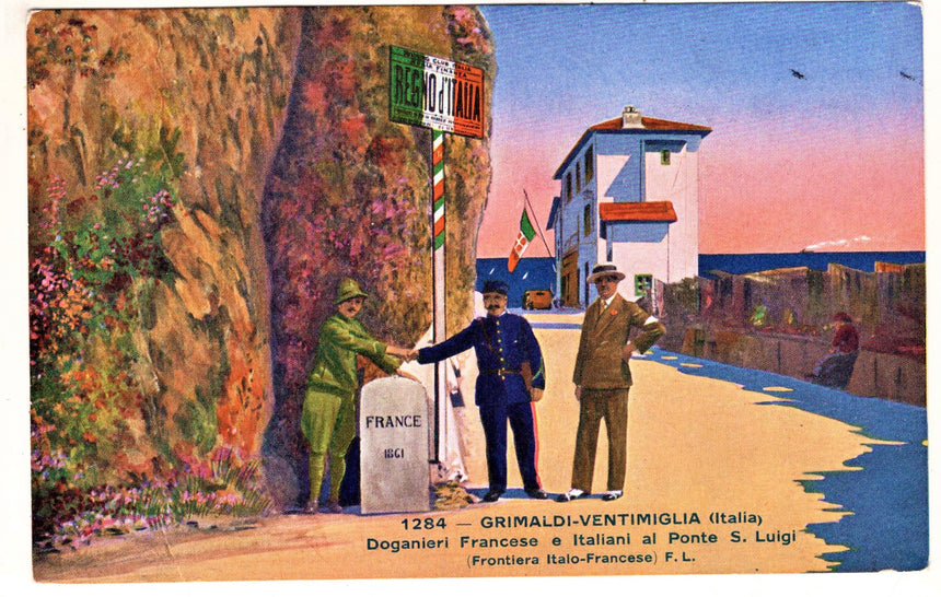 Cartolina antica Grimaldi Ventimiglia confine italo francese