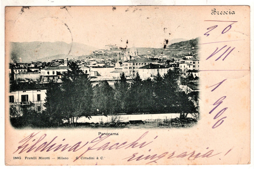 Cartolina antica Brescia panorama sped. A Mannheim Germania