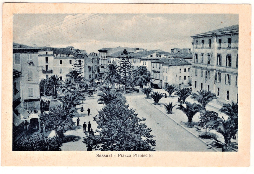 Cartolina antica Sassari piazza Plebiscito sped. A Pergine Trento