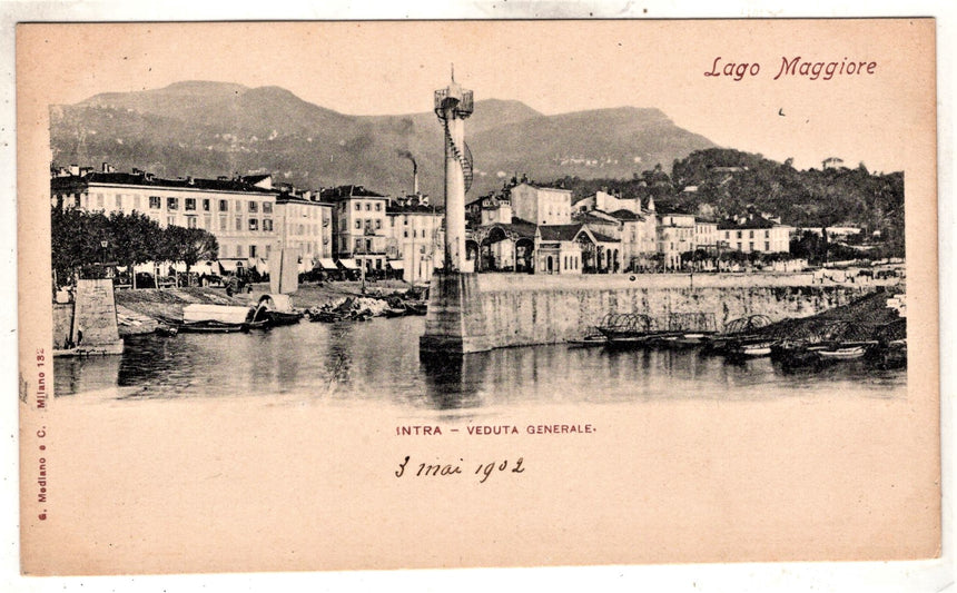 Cartolina antica Intra lago Maggiore veduta generale