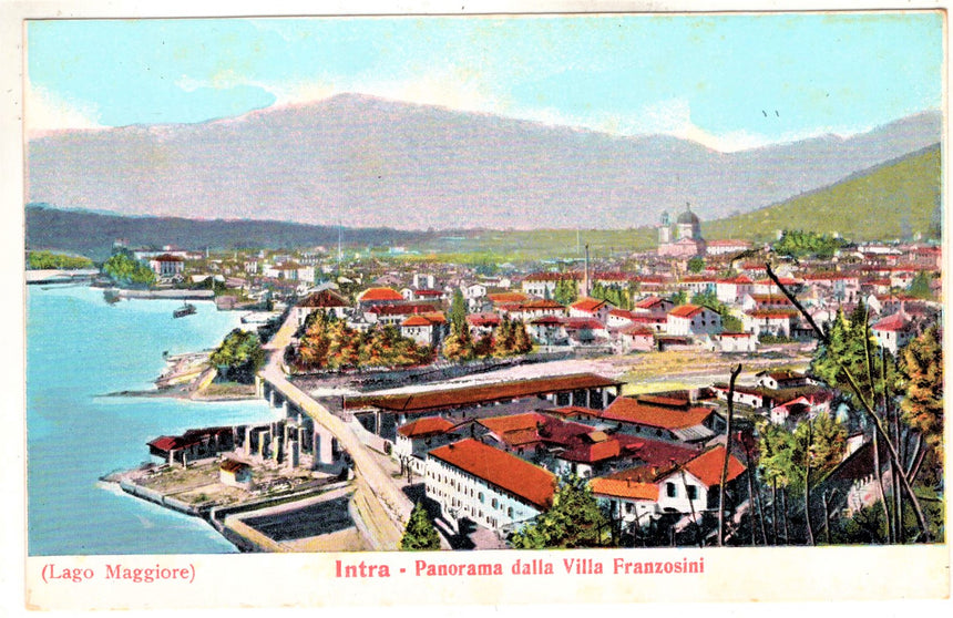 Cartolina antica Intra lago Maggiore veduta dalla villa Franzosini