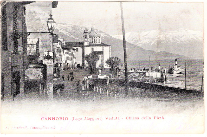 Cartolina antica Cannobio chiesa della Pietà lago Maggiore