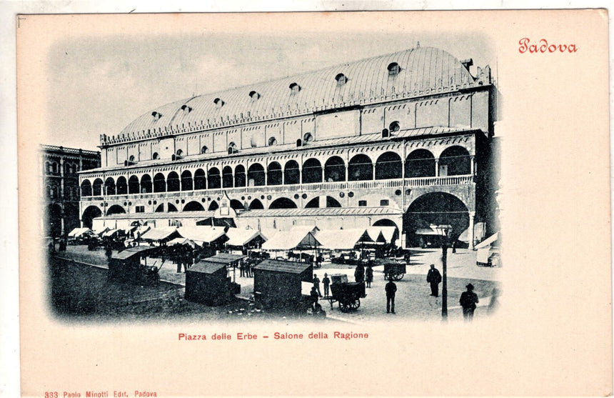 Cartolina antica Padova piazza delle erbe e palazzo regione