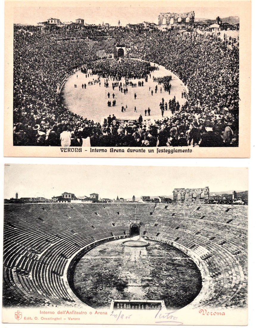 Cartolina antica Verona interno Arena durante un festeggiamento