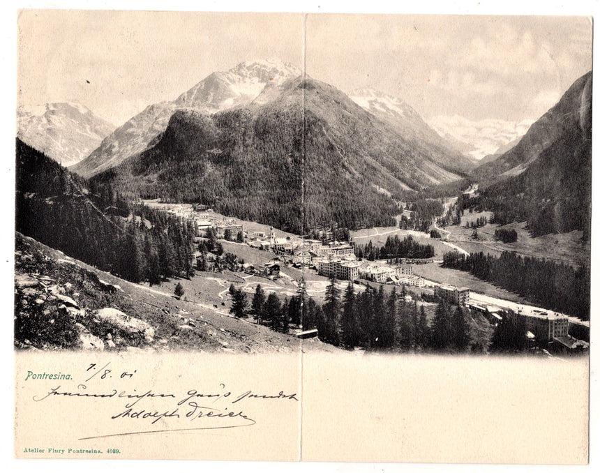 Cartolina antica Pontresina Svizzera doppia