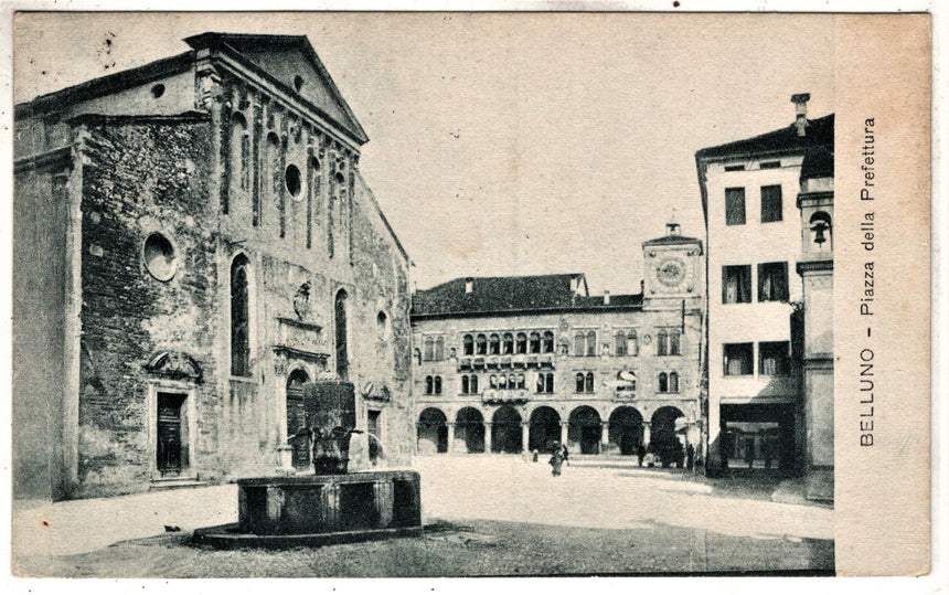 Cartolina antica Belluno piazza Prefettura