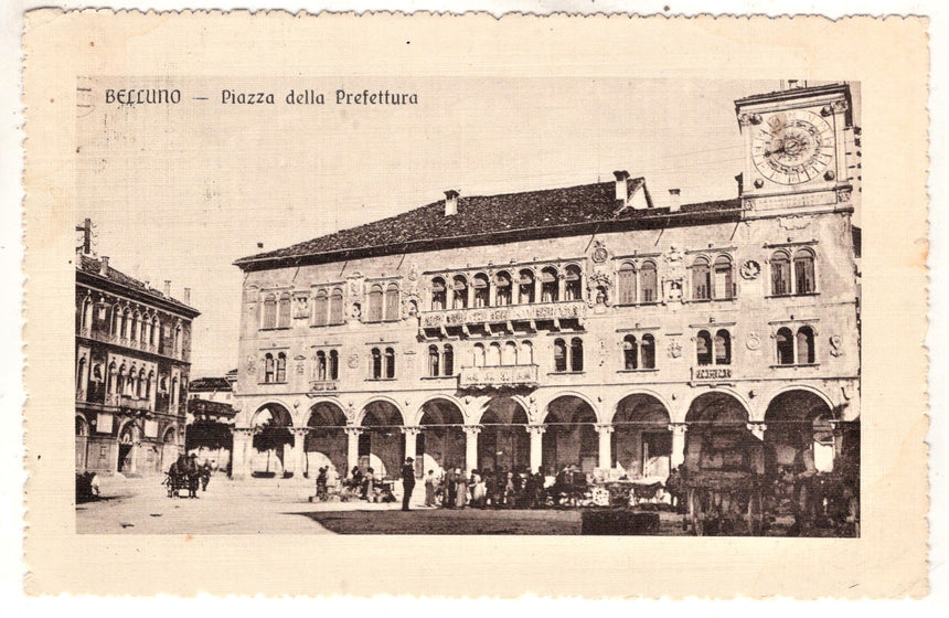 Cartolina antica Belluno piazza Prefettura