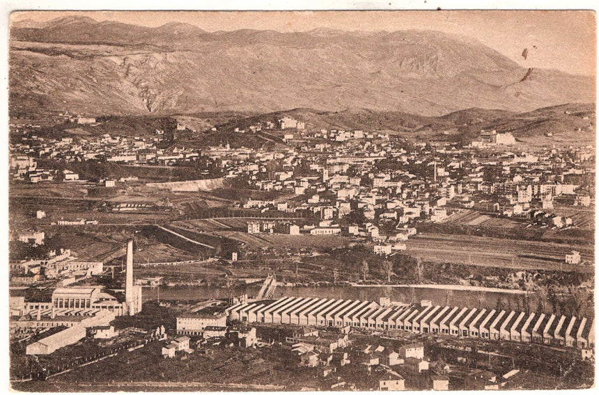 Cartolina antica Gorizia panorama dal Calvario Cotonificio Brunner