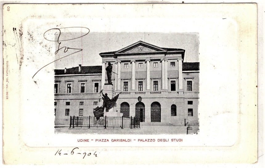 Cartolina antica Udine Piazza Garibaldi Palazzo Studi