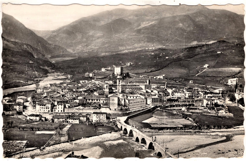 Cartolina antica Bobbio e ponte S.Colombano