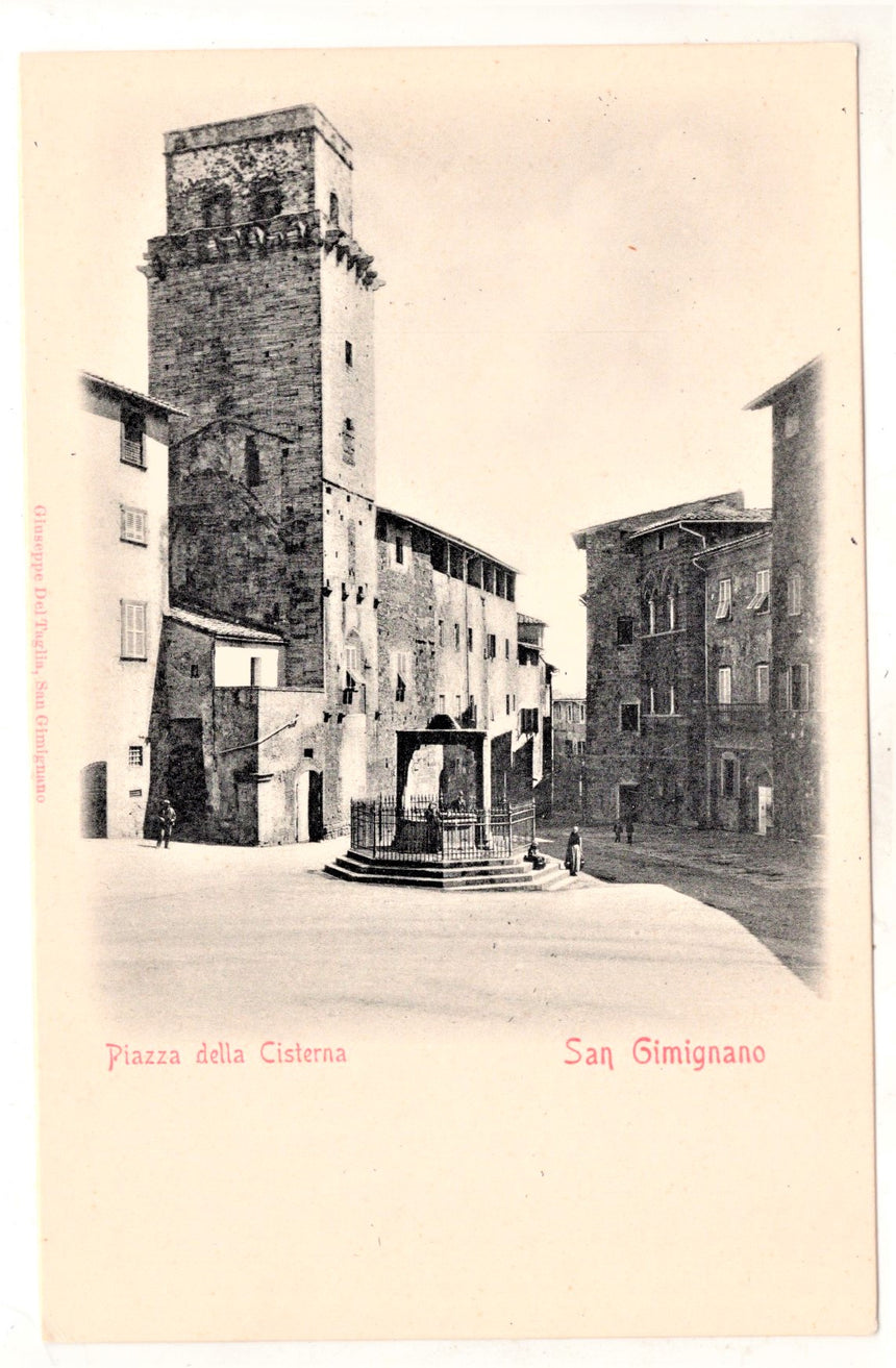 Cartolina antica San Gimignano piazza della Cisternai Siena