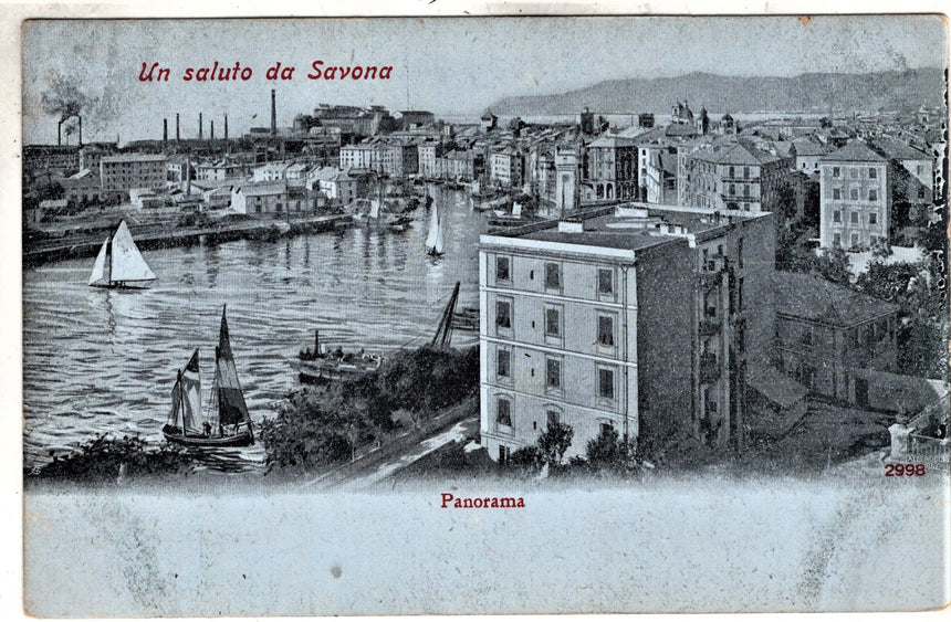 Cartolina antica Savona un saluto panorama