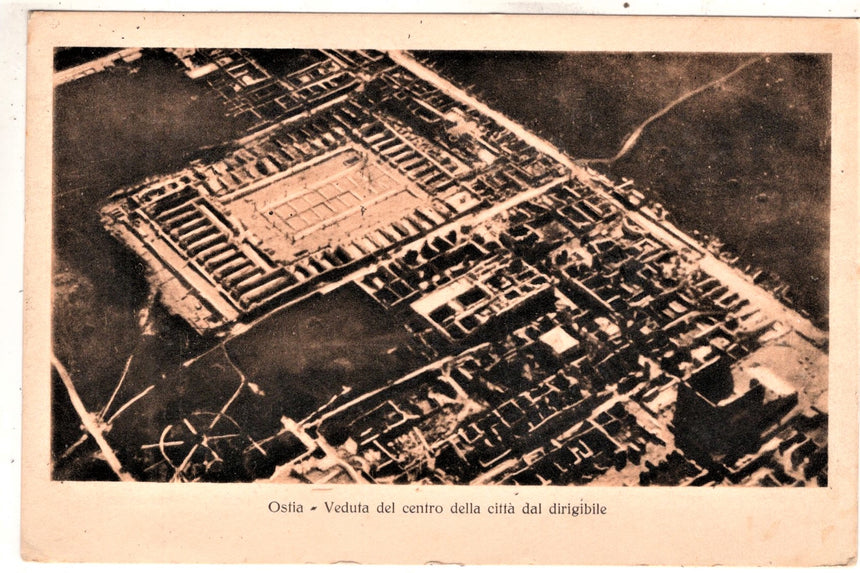 Cartolina antica Ostia veduta della città dal diregibile