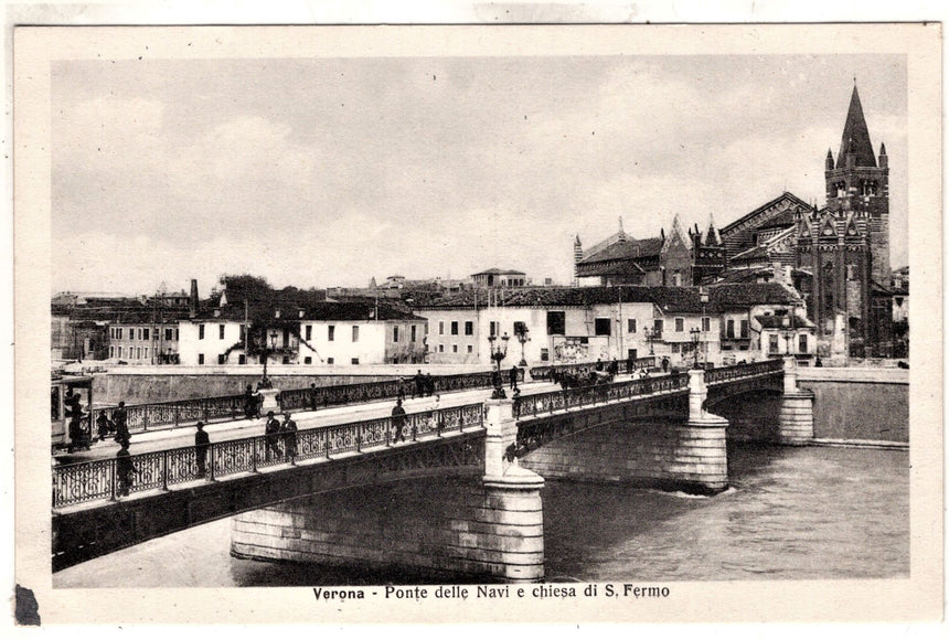 Cartolina antica Verona ponte delle navi e san Fermo