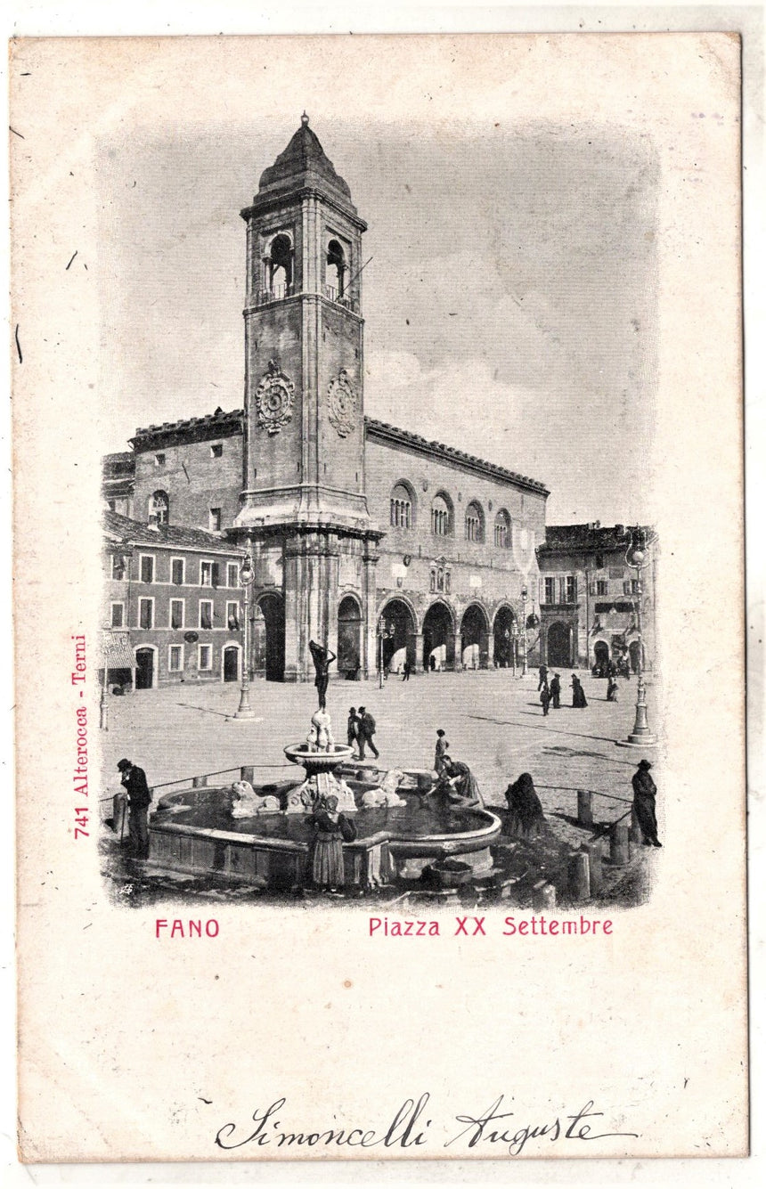 Cartolina antica Fano piazza XX Settembre sped. In Francia