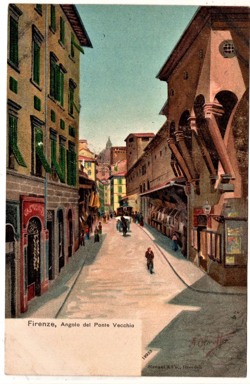 Cartolina antica Firenze angolo del ponte Vecchio