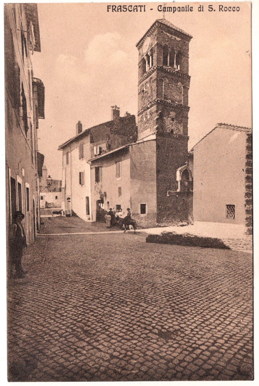 Cartolina antica Frascati campanile di San Rocco Roma