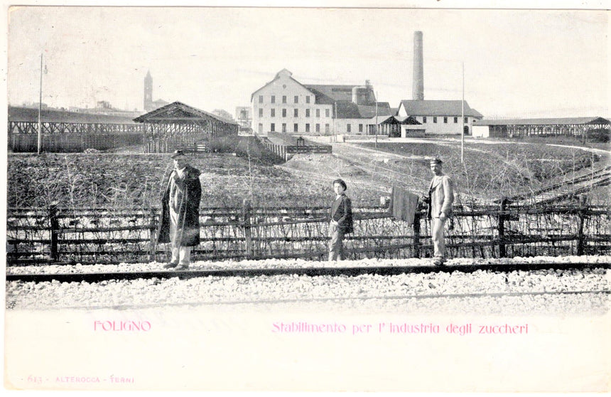 Cartolina antica Foligno stabilimento per industria degli zuccheri