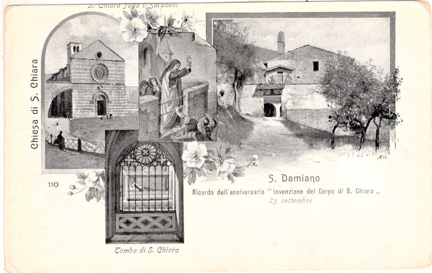 Cartolina antica San Damiano ricordo anniversario Invenzione corpo S.Chiara