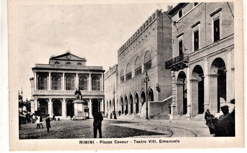 Cartolina antica Rimini piazza Cavour e teatro V. Emanuele