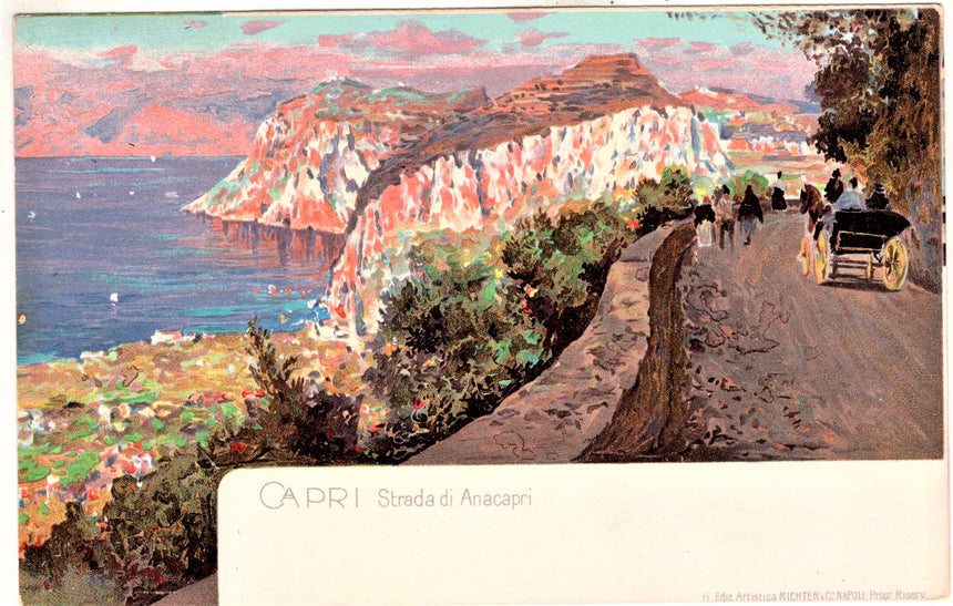 Cartolina antica Capri strada di Anacapri