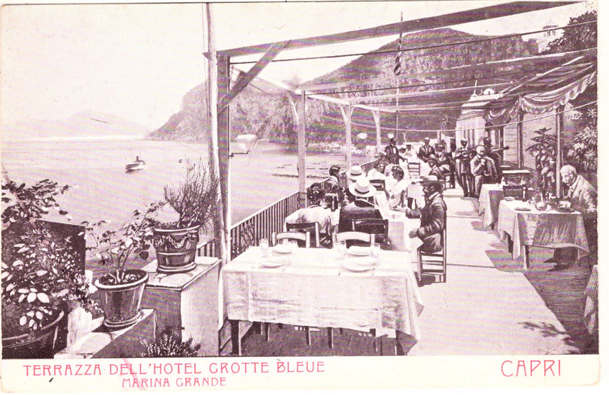 Cartolina antica Capri Terrazza Hotel Grotte Blue Ostern 1907 in Capri