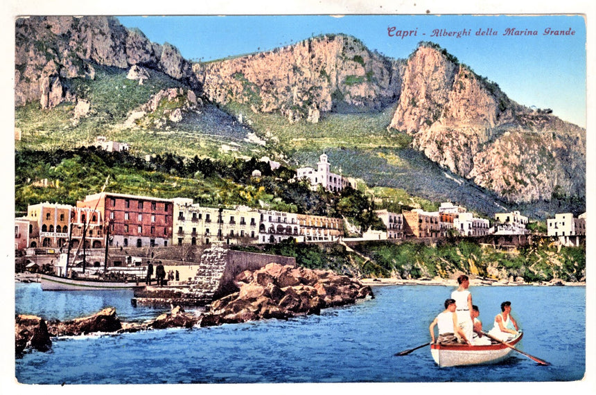 Cartolina antica Capri alberghi della Marina grande