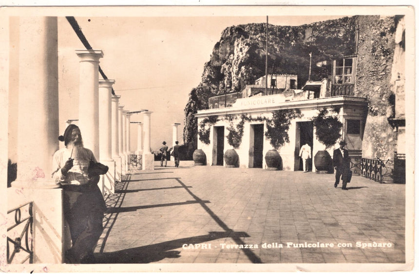 Cartolina antica Capri Terrazza della funicolare con Spadaro