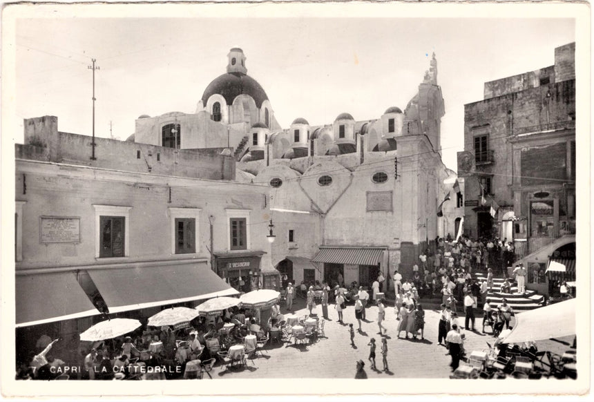 Cartolina antica Capri la Cattedrale caffè Desiderio