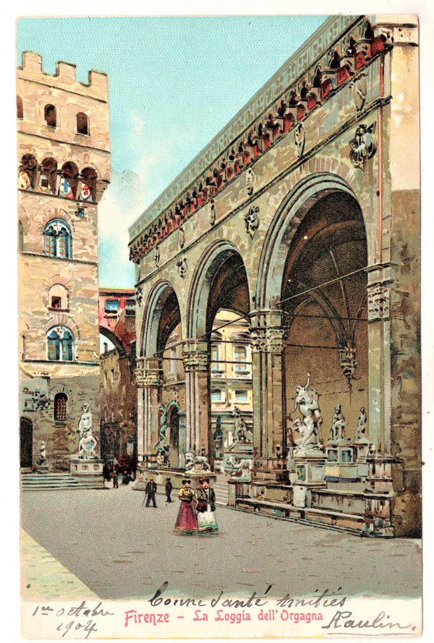 Cartolina antica Firenze la loggia dell Orgagna