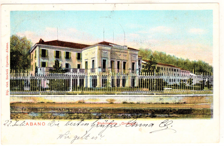 Cartolina antica Abano Terne Stabilimento Orologio