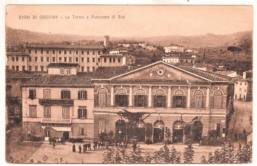 Cartolina antica Bagni di Casciana le Terme e panorama