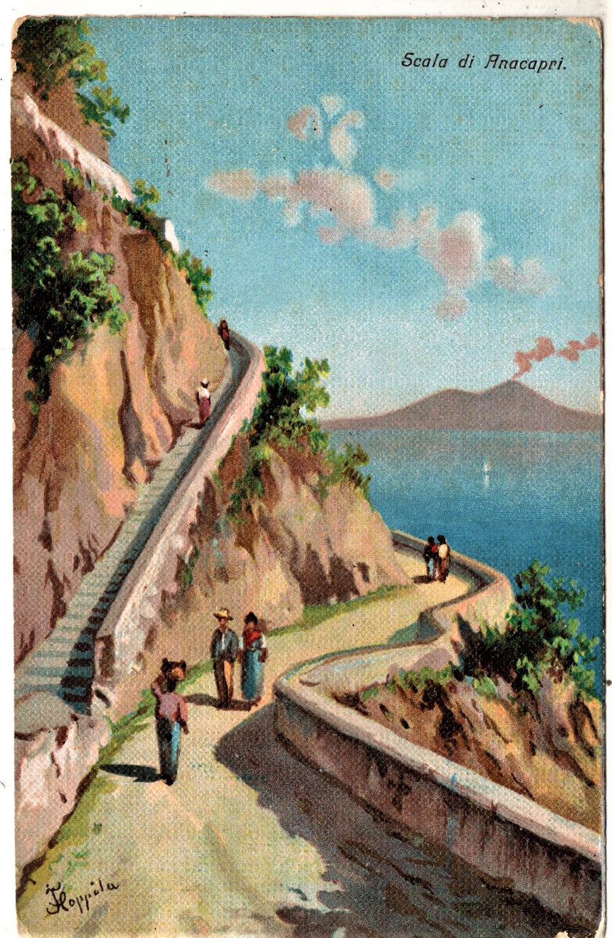 Cartolina antica Annacapri la scala Napoli