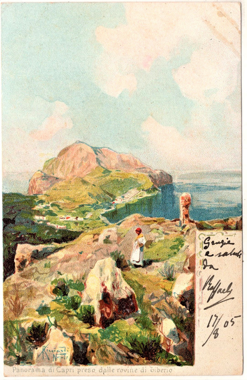 Cartolina antica Capri le rovine di Tiberio Napoli