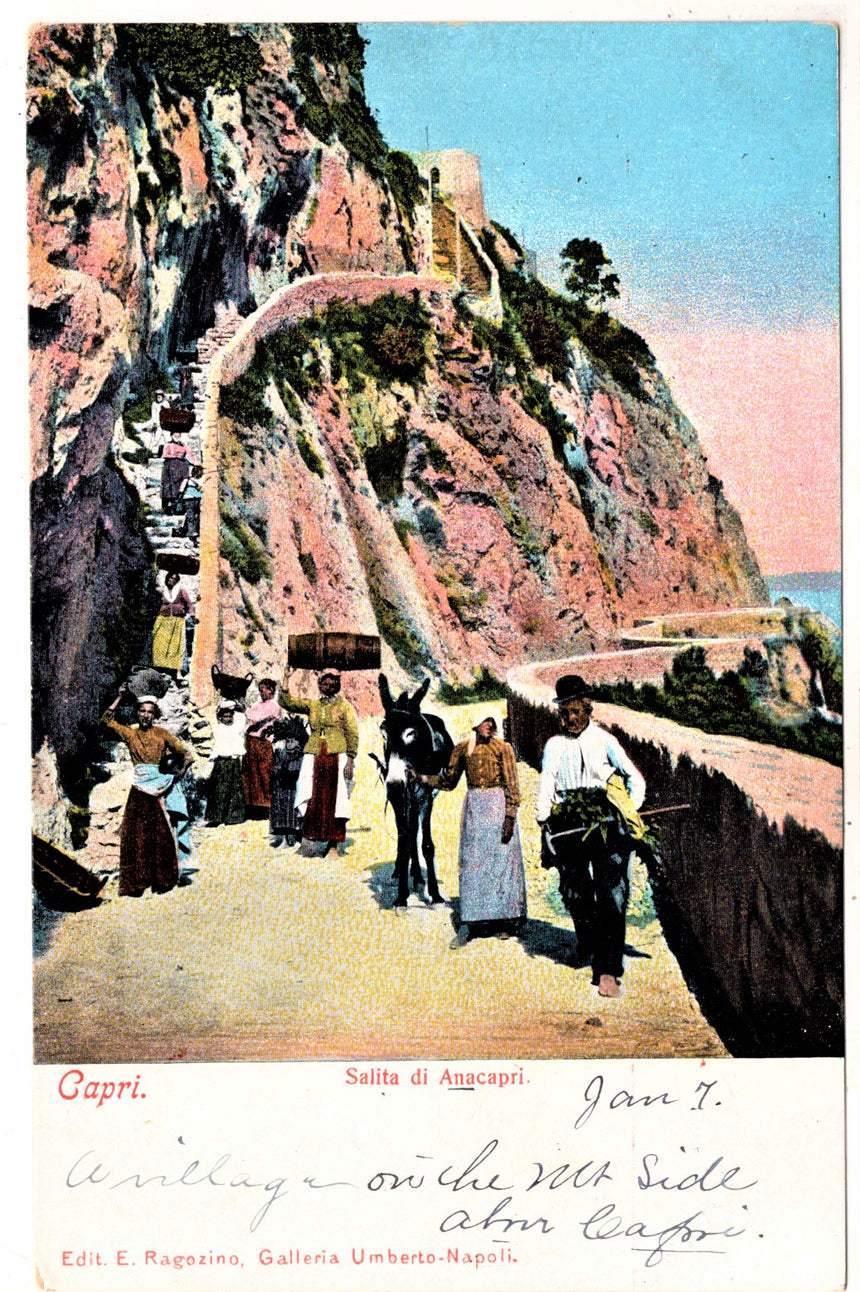 Cartolina antica Capri salita di Annacapri Napoli