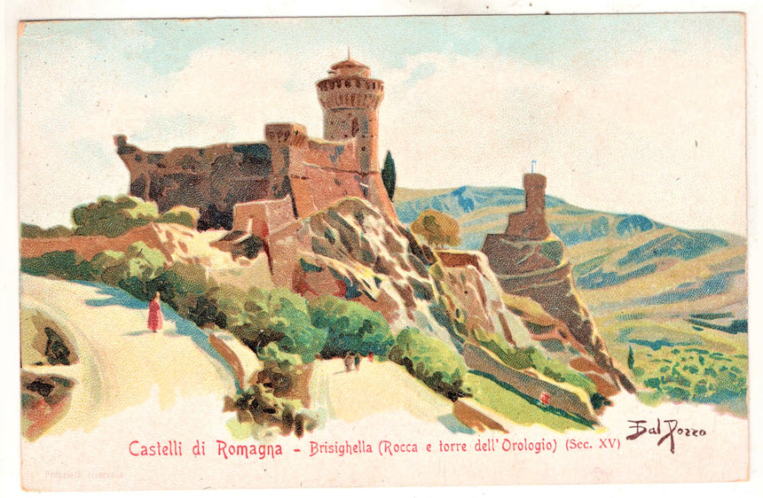 Cartolina antica Brisighella rocca e torre dell orologio Ravenna