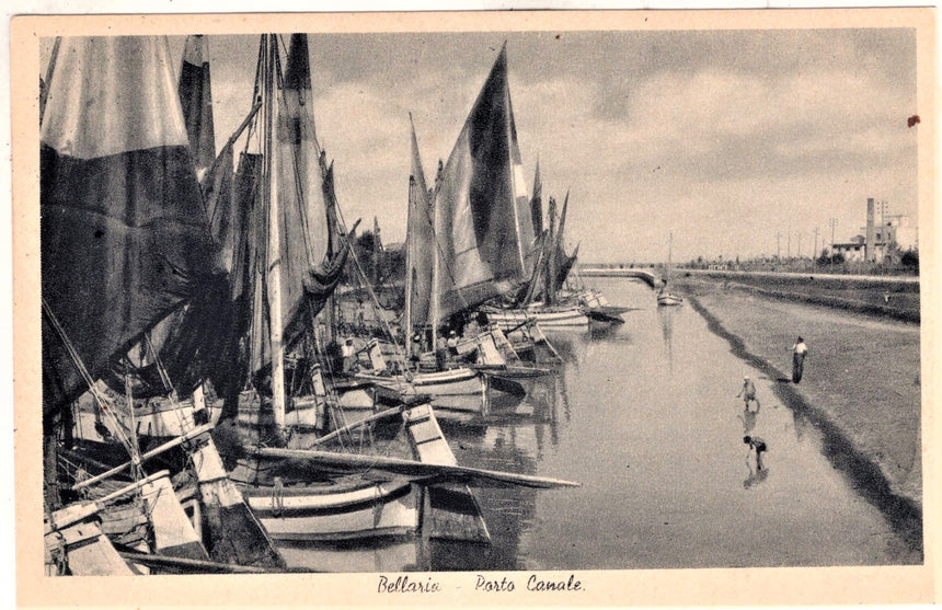 Cartolina antica Bellaria il porto canale Rimini