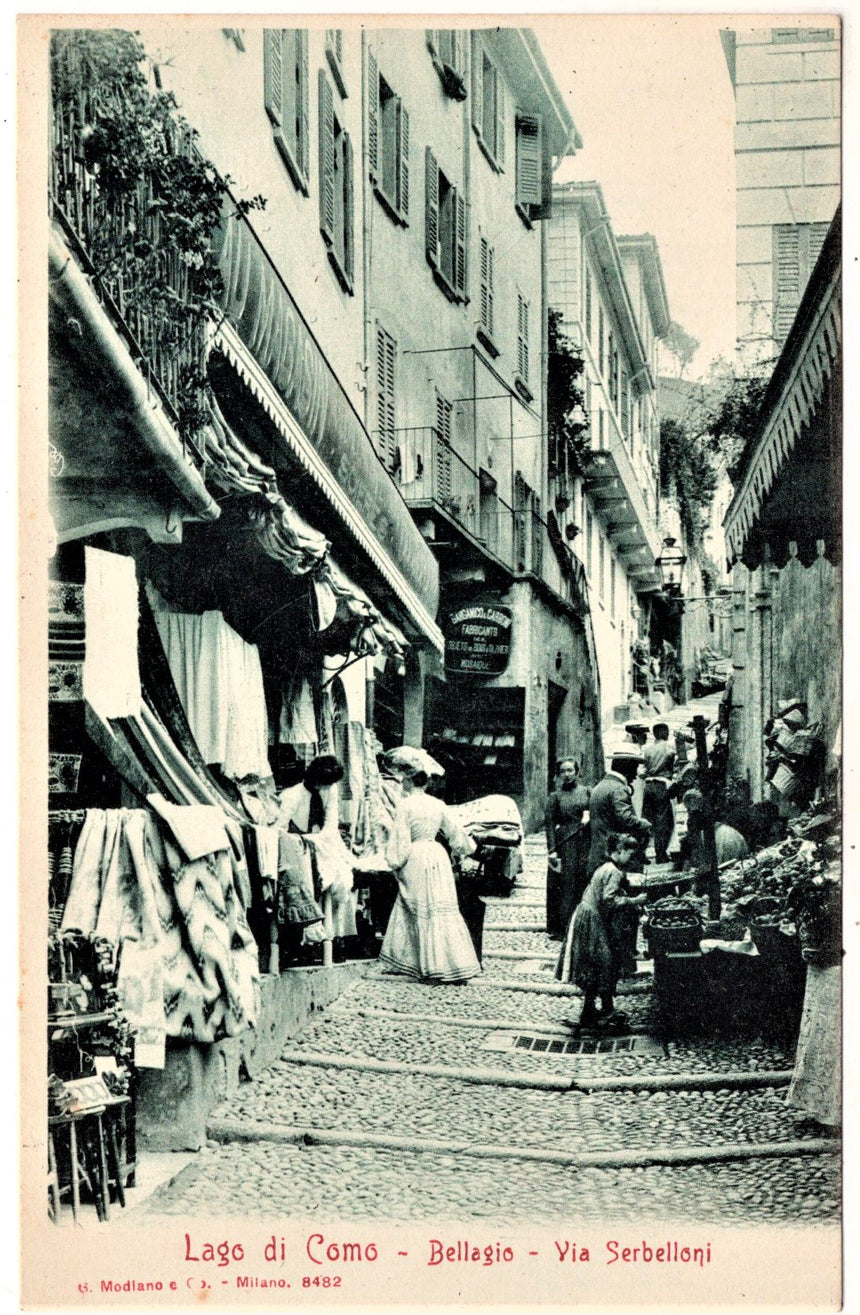 Cartolina antica Bellagio via Serbelloni lago di Como