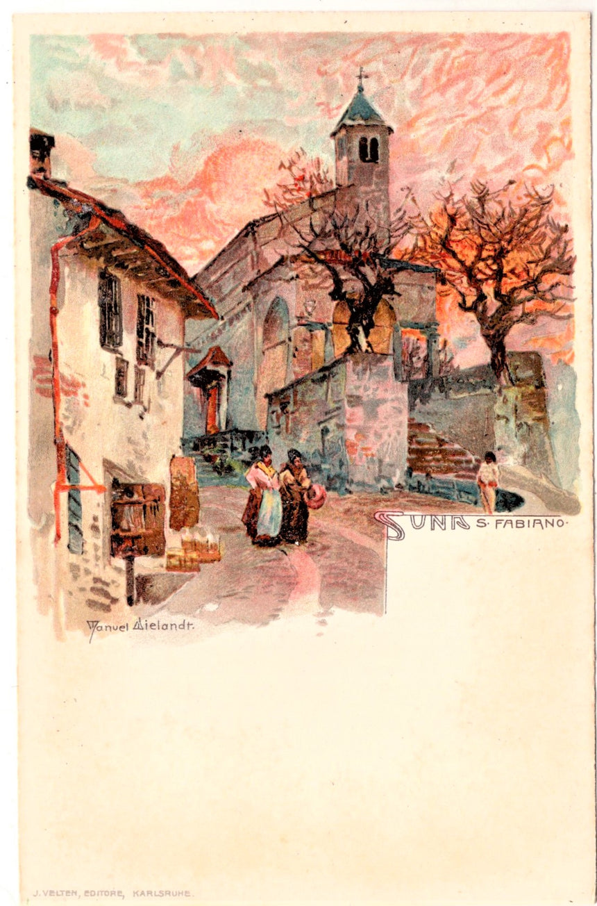 Cartolina antica Suna San Fabiano Verbano dis. M. Wielandt