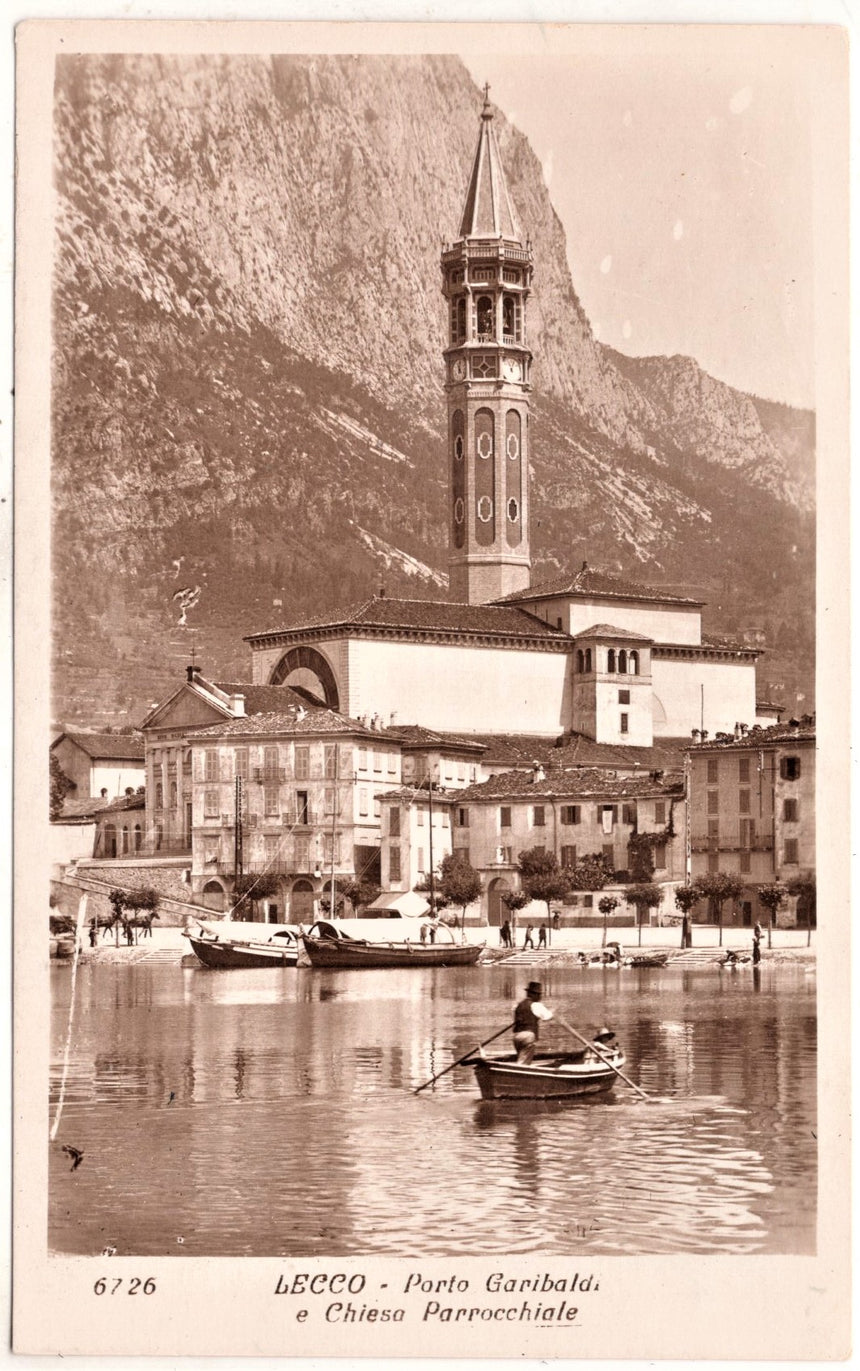 Cartolina antica Lecco porto Garibaldi