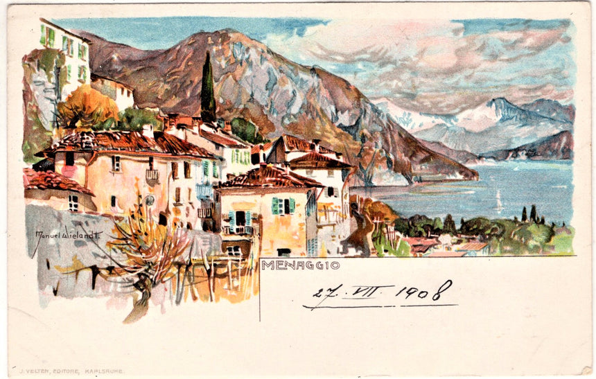 Cartolina antica Menaggio dis M. Wielandt  Lago di Como