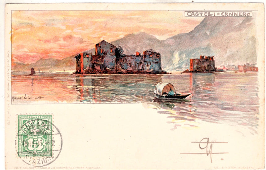 Cartolina antica Castelli di Cannero lago Maggiore dis. M. Wielandt