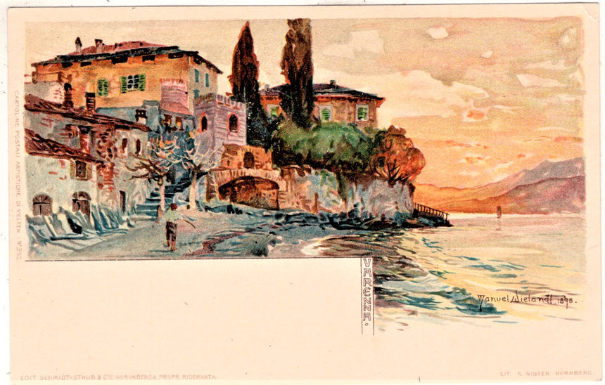 Cartolina antica Varenna Como dis. M.Wielandt