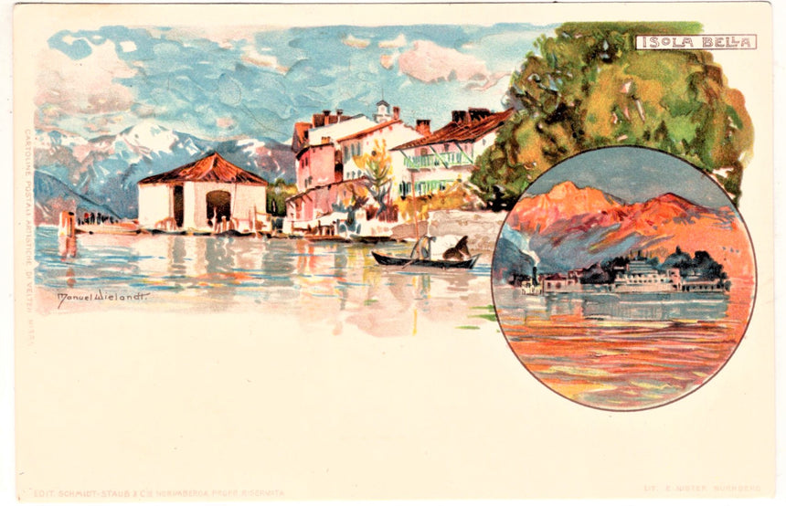 Cartolina antica Isola Bella lago Maggiore dis. M. Wielandt