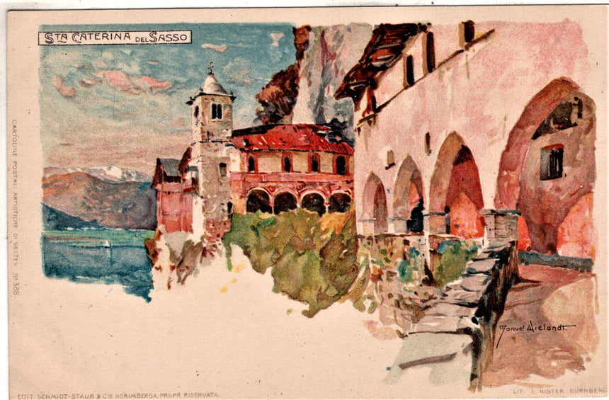 Cartolina antica Santa Caterina del Sasso Varese dis. M. Wielandt