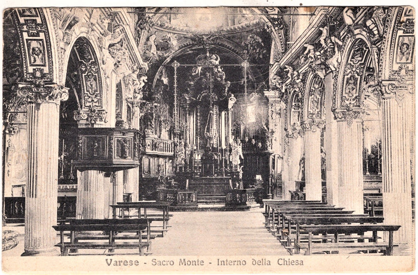 Cartolina antica Varese Sacro Monte interno della chiesa