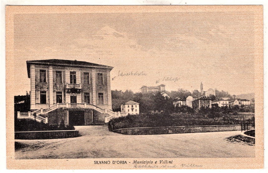 Cartolina antica Silvano d Orba municipio e villini Alessandria