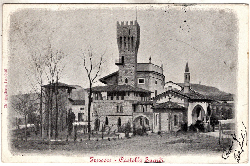 Cartolina antica Trescore castello Suardi Bergamo sped a Pergine Trento