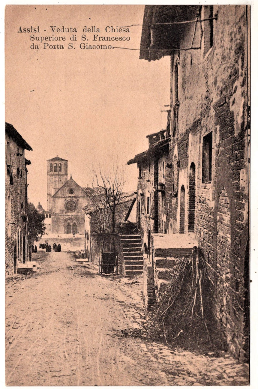 Cartolina antica Assisi veduta della chiesa San Francesco Perugia