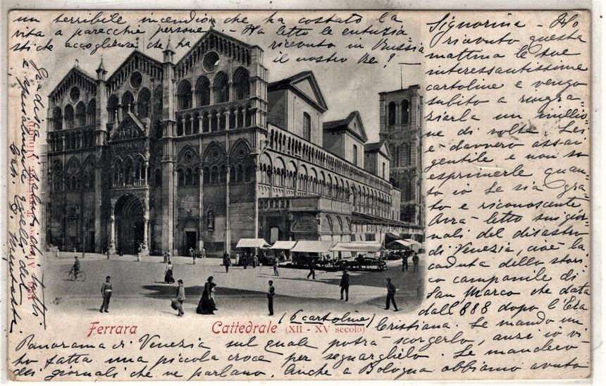 Cartolina antica Ferrara la Cattedrale sped.da Bologna In Francia